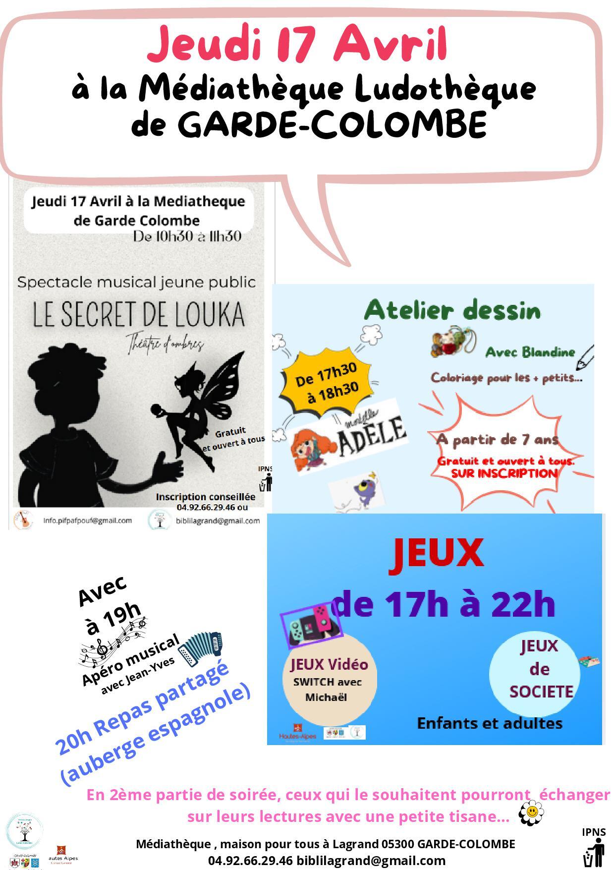 jeudi 17 avril animations bibli